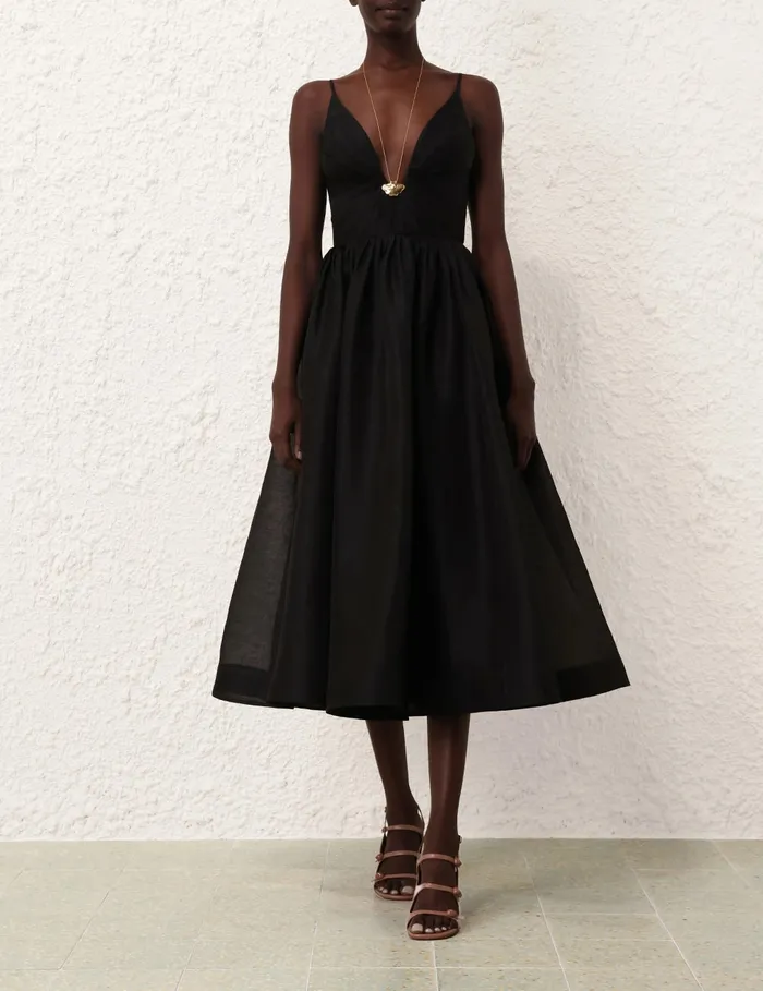 Women Zimmermann Dresses Illustration V Neck Midi Dress Black