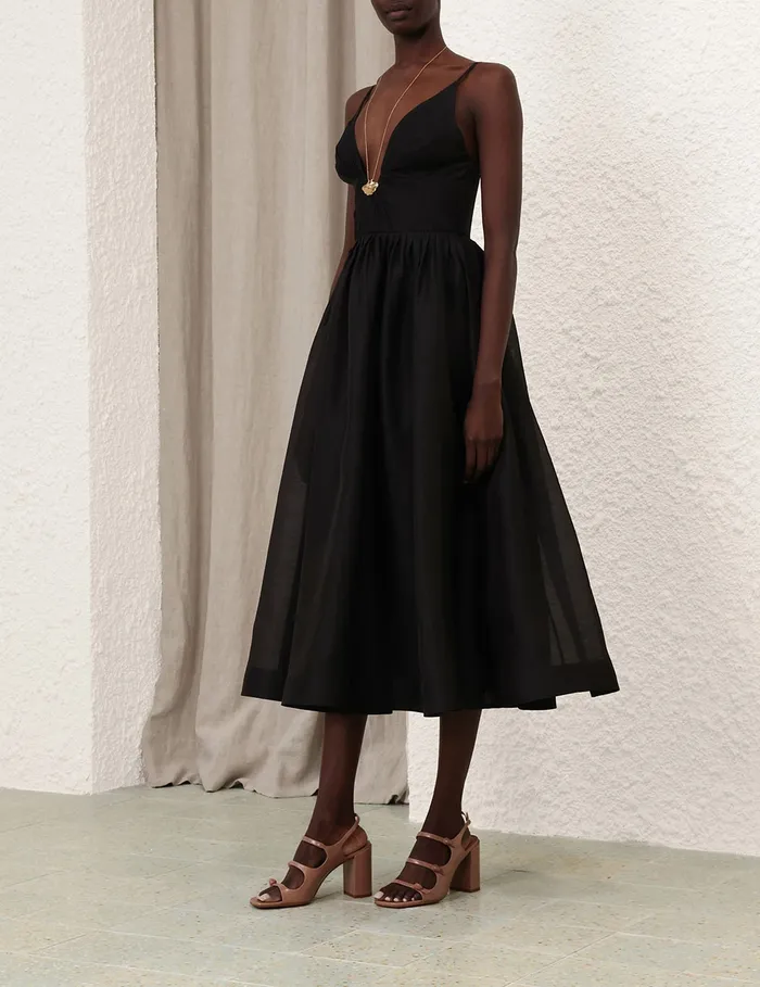 Women Zimmermann Dresses Illustration V Neck Midi Dress Black