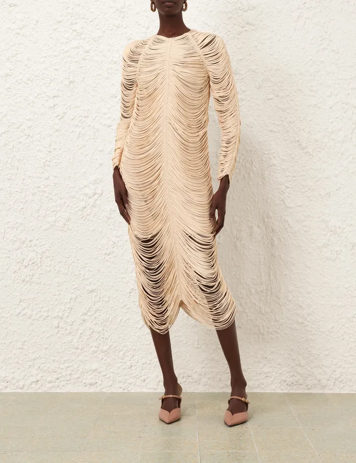 Women Zimmermann Dresses Pavilion Rouleau Midi Dress Cream
