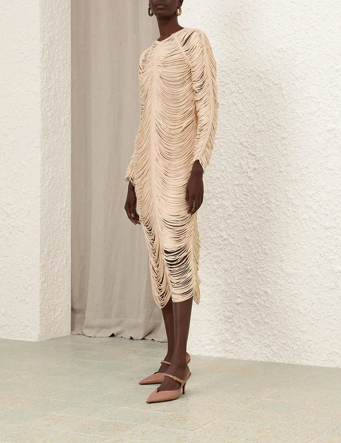 Women Zimmermann Dresses Pavilion Rouleau Midi Dress Cream