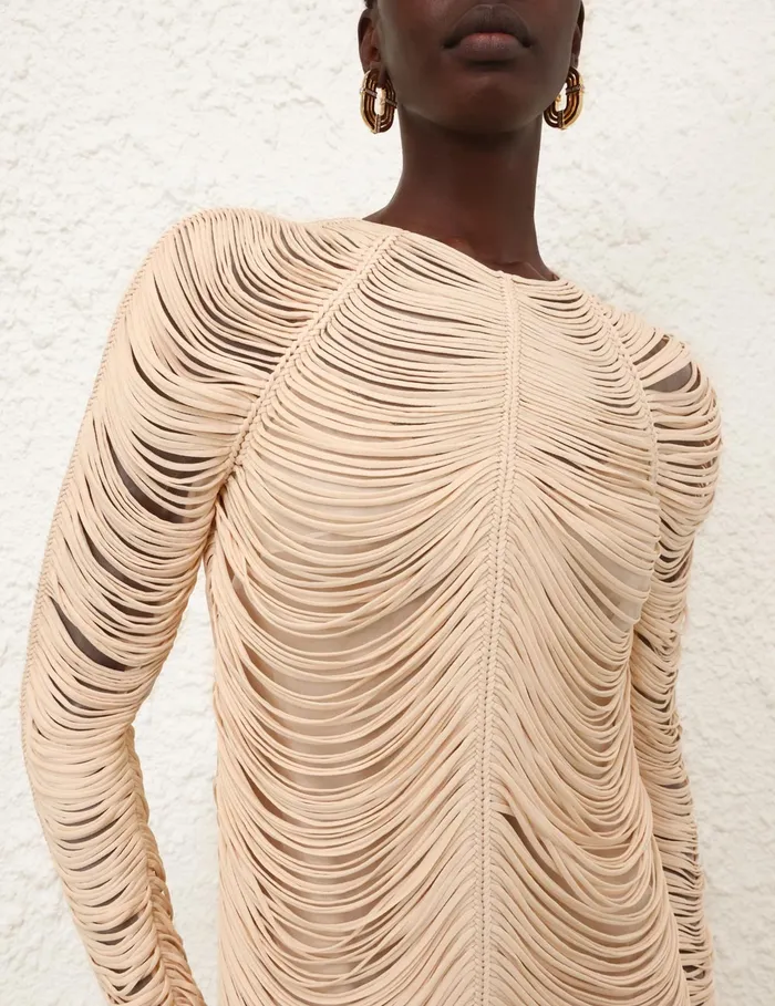 Women Zimmermann Dresses Pavilion Rouleau Midi Dress Cream