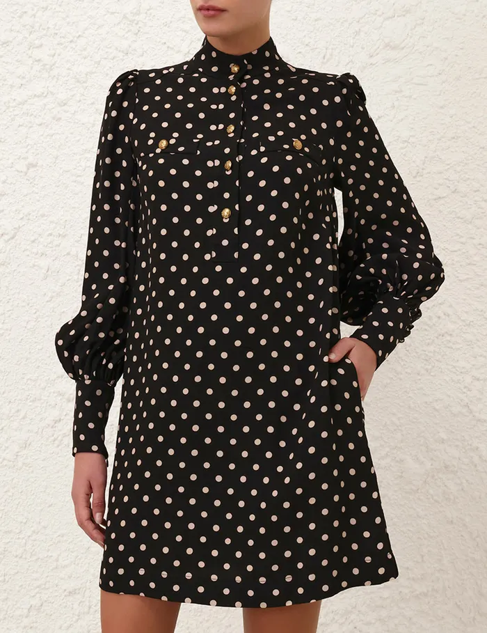 Women Zimmermann Dresses Utility Mini Dress Blackcream Dot