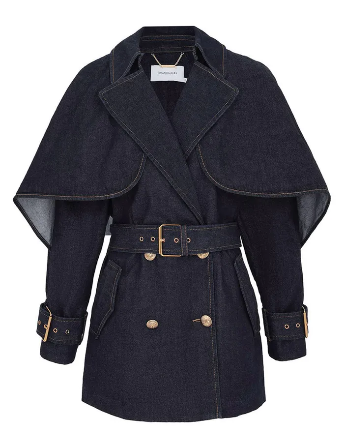 Women Zimmermann Jackets and Coats Crush Denim Trench Coat Night Sky