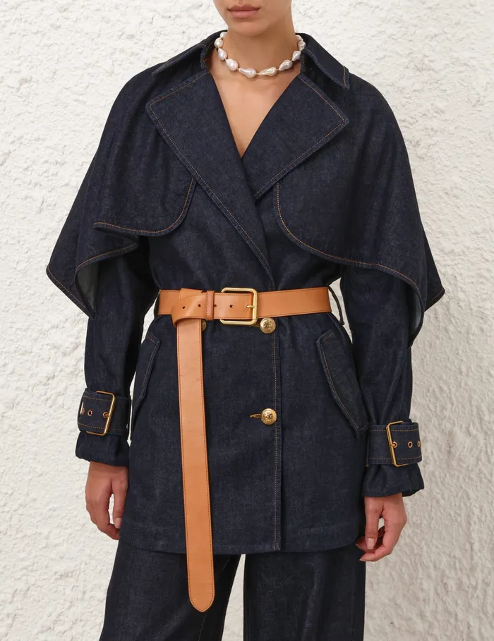 Women Zimmermann Jackets and Coats Crush Denim Trench Coat Night Sky