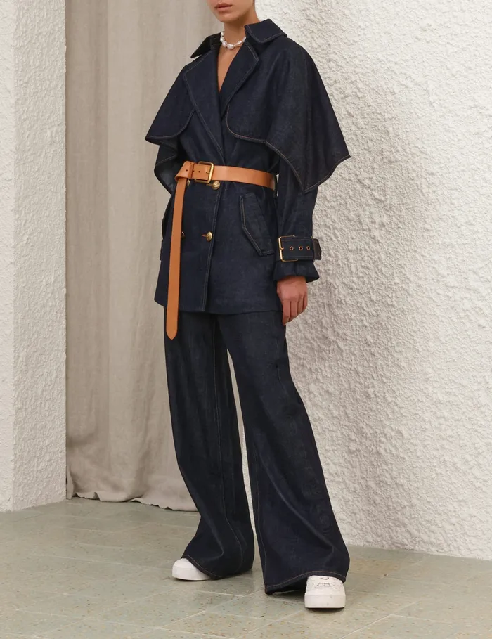 Women Zimmermann Jackets and Coats Crush Denim Trench Coat Night Sky