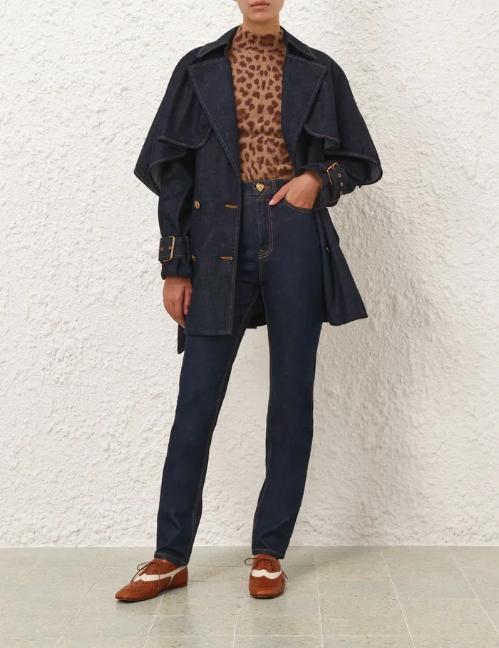 Women Zimmermann Jackets and Coats Crush Denim Trench Coat Night Sky