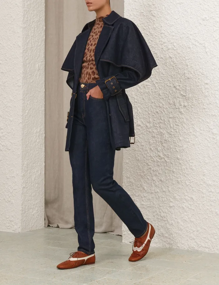 Women Zimmermann Jackets and Coats Crush Denim Trench Coat Night Sky