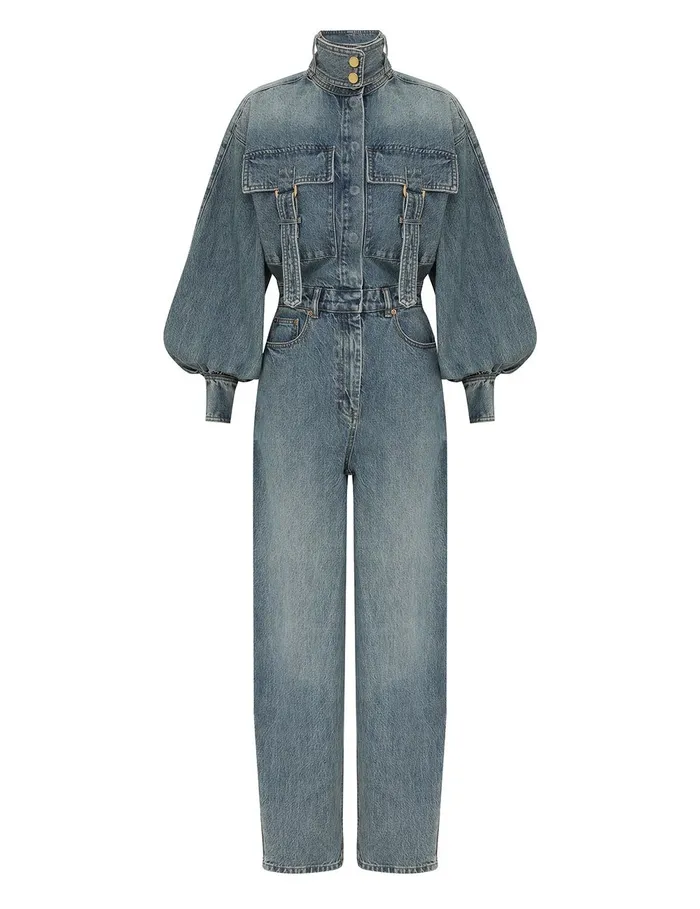 Women Zimmermann Jumpsuits and Playsuits Illustration Denim Boilersuit Neptune
