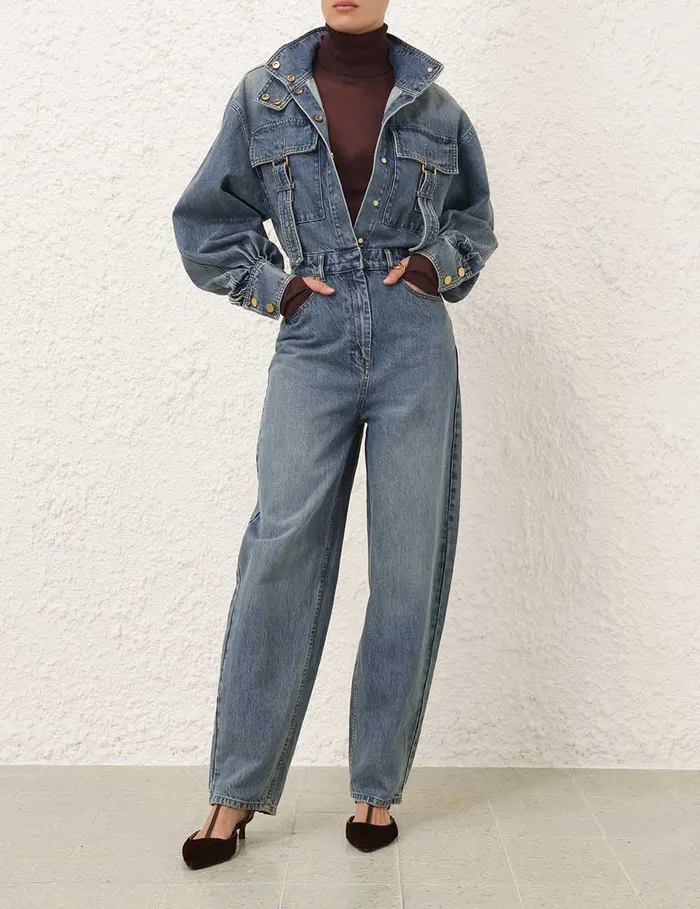 Women Zimmermann Jumpsuits and Playsuits Illustration Denim Boilersuit Neptune