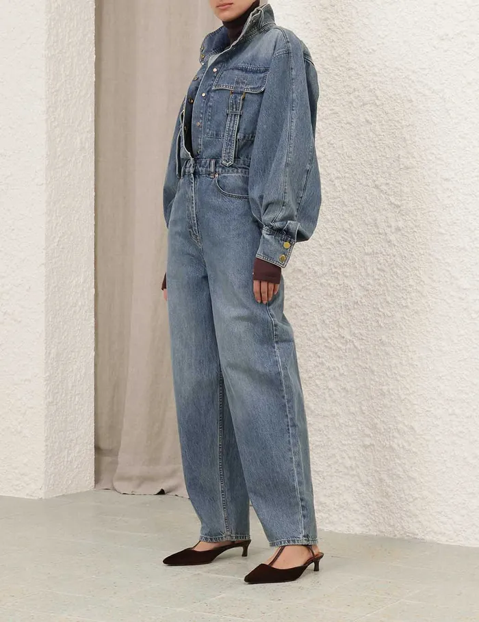 Women Zimmermann Jumpsuits and Playsuits Illustration Denim Boilersuit Neptune