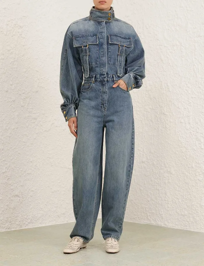 Women Zimmermann Jumpsuits and Playsuits Illustration Denim Boilersuit Neptune