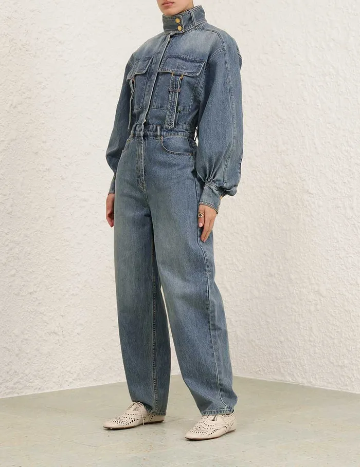 Women Zimmermann Jumpsuits and Playsuits Illustration Denim Boilersuit Neptune