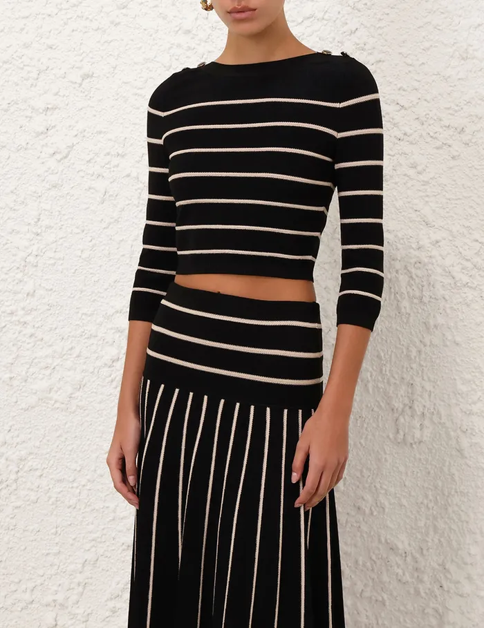 Women Zimmermann Knitwear Crush Stripe Cropped Top Blackcream