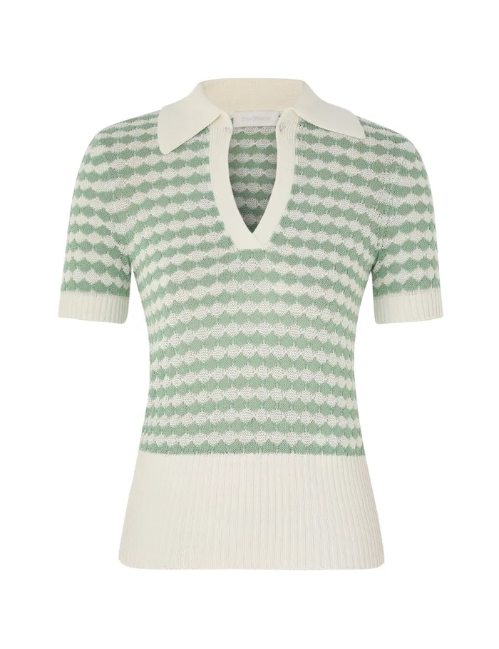 Women Zimmermann Knitwear Everley Scallop Knit Polo Tee Greencream