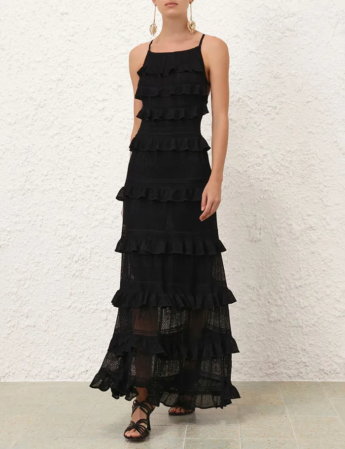 Women Zimmermann Knitwear Illustration Open Back Dress Black