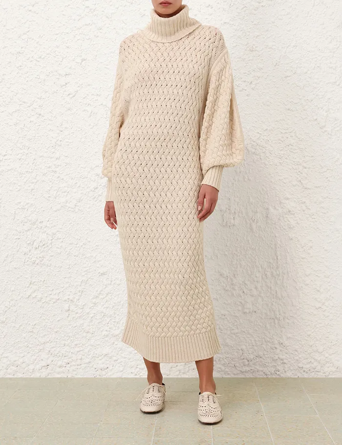 Women Zimmermann Knitwear Illustration Textured Dress Cream