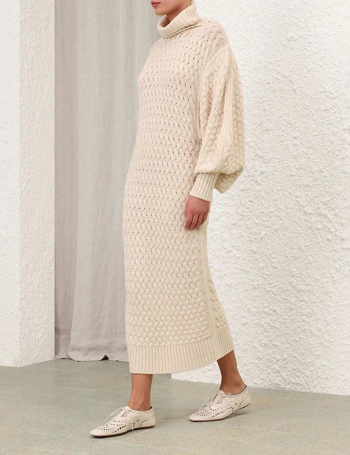 Women Zimmermann Knitwear Illustration Textured Dress Cream