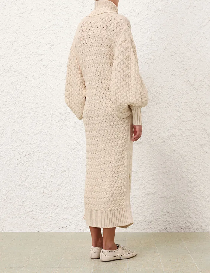 Women Zimmermann Knitwear Illustration Textured Dress Cream