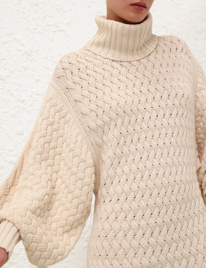 Women Zimmermann Knitwear Illustration Textured Dress Cream
