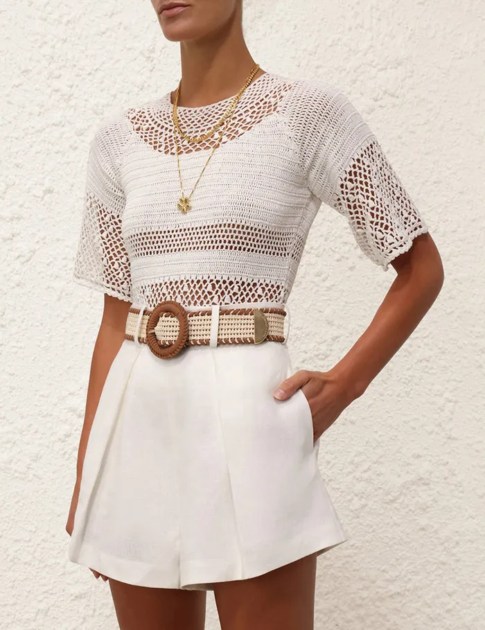 Women Zimmermann Knitwear Ottie Crochet Top Ivory