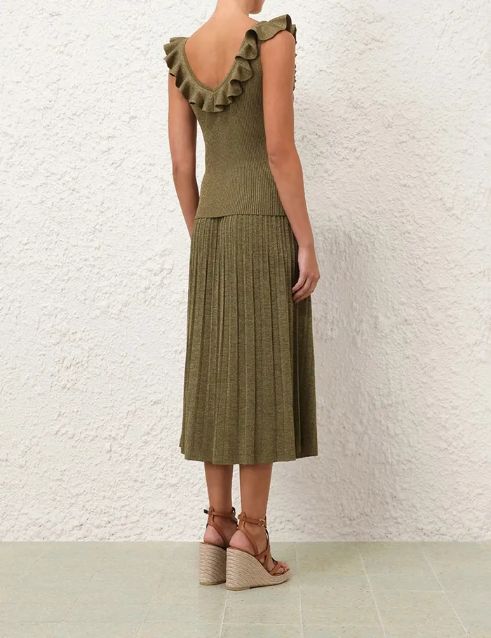 Women Zimmermann Knitwear Wylie Frill VNeck Top Dusty Olivegold