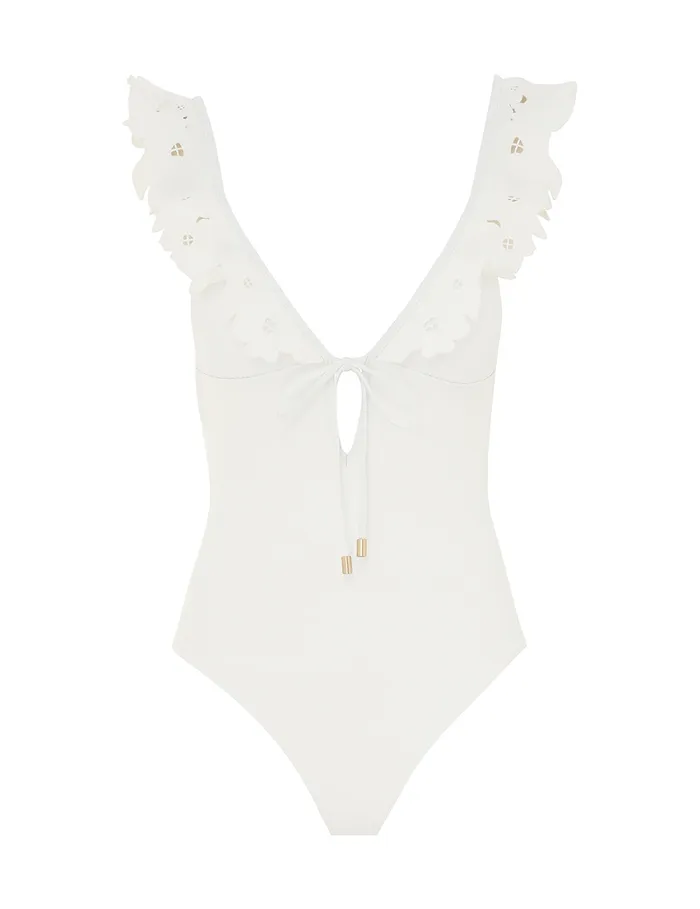 Women Zimmermann One Pieces Golden Embroidery Frill 1pc Ivory