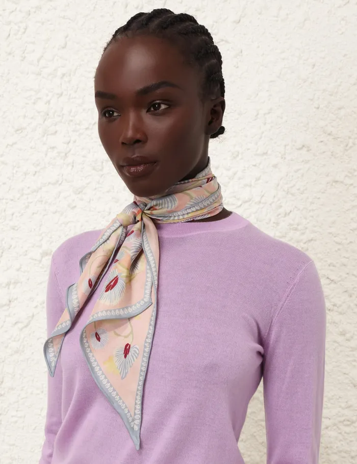 Women Zimmermann Scarves Printed Silk Neck Scarf Pastel Pod