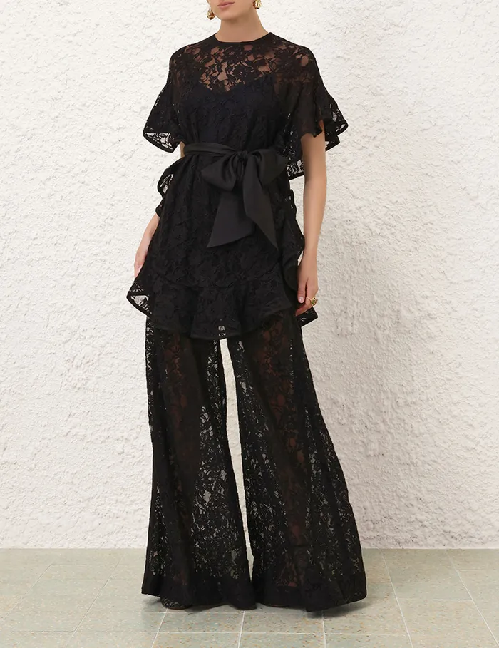 Women Zimmermann Shorts and Pants Crush Belted Lace Pant Black