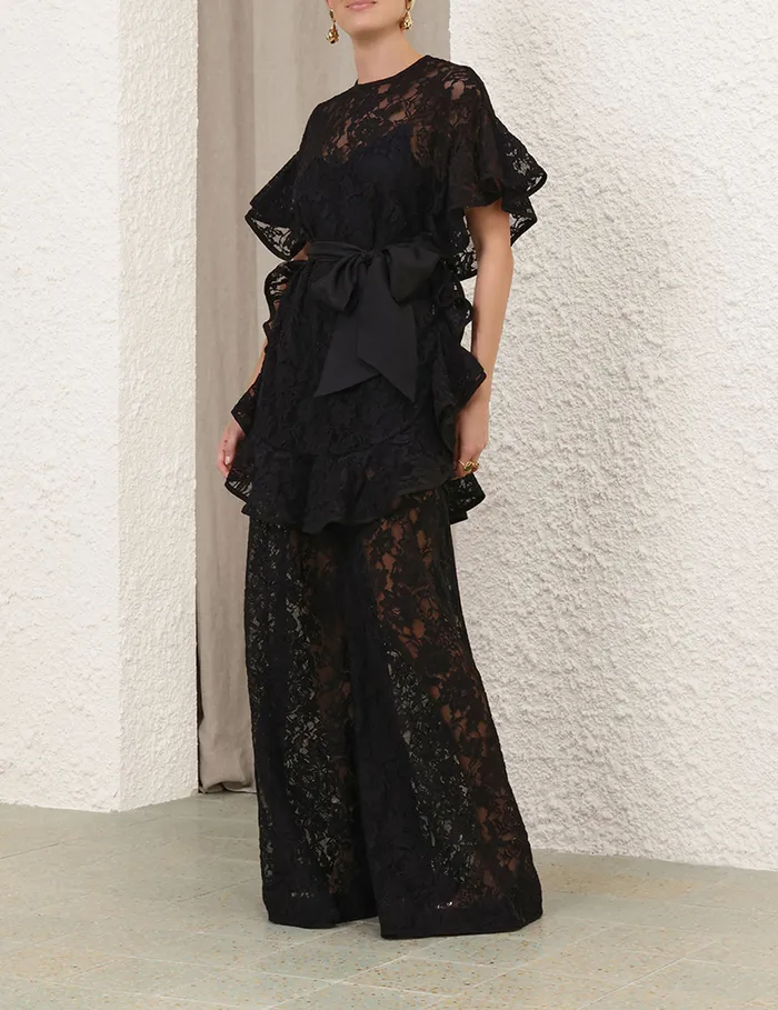 Women Zimmermann Shorts and Pants Crush Belted Lace Pant Black