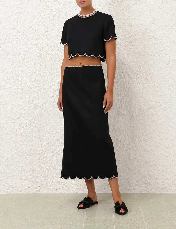 Women Zimmermann Skirts Crush Scalloped Midi Skirt Black