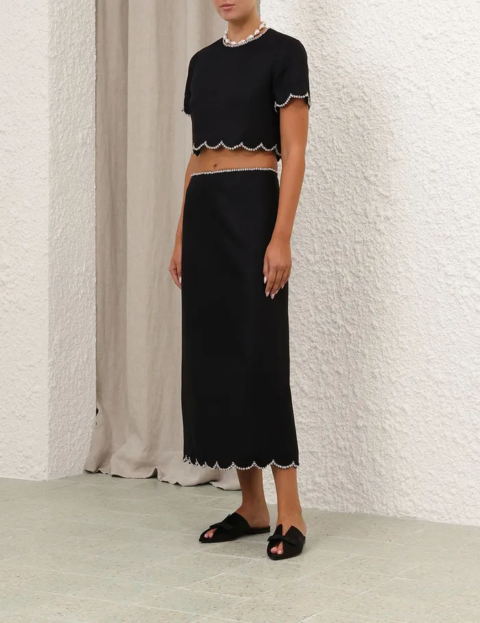 Women Zimmermann Skirts Crush Scalloped Midi Skirt Black