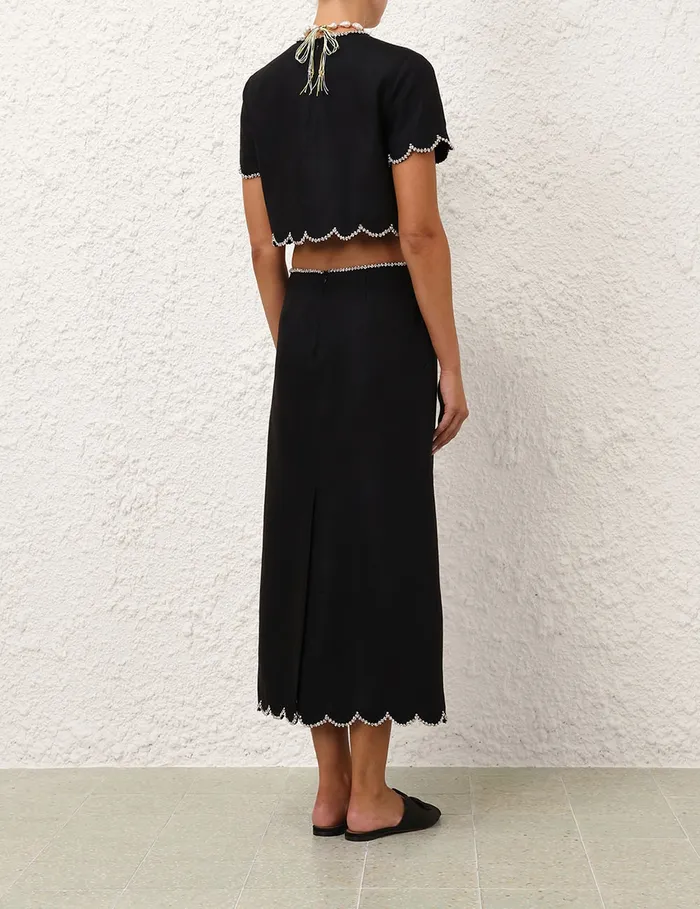 Women Zimmermann Skirts Crush Scalloped Midi Skirt Black
