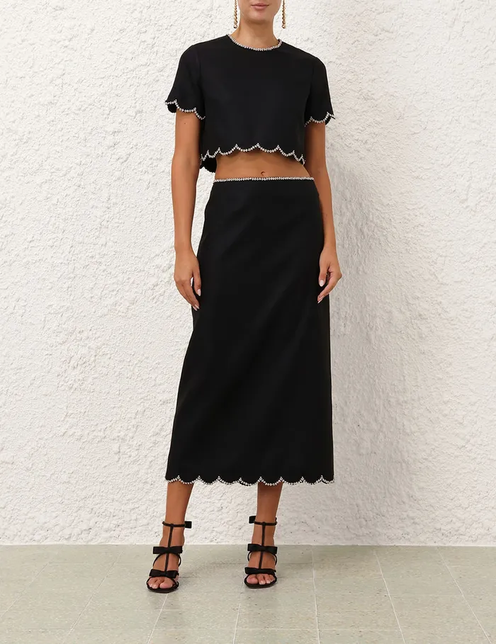 Women Zimmermann Skirts Crush Scalloped Midi Skirt Black