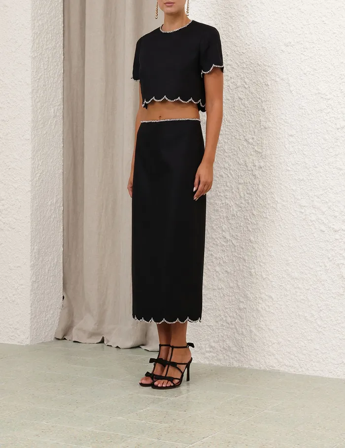 Women Zimmermann Skirts Crush Scalloped Midi Skirt Black