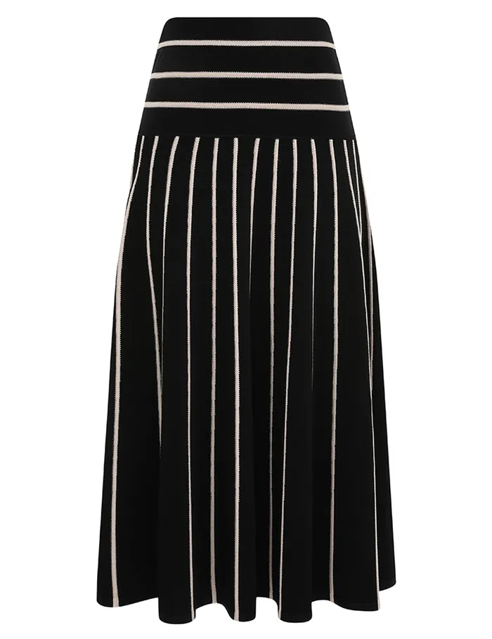 Women Zimmermann Skirts Crush Stripe Midi Skirt Blackcream