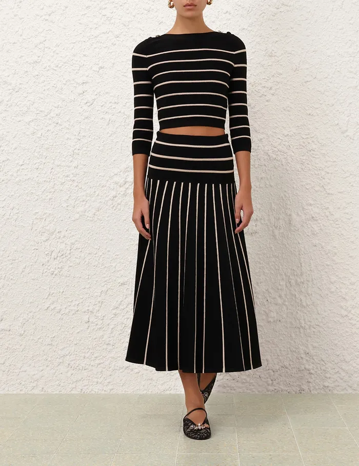 Women Zimmermann Skirts Crush Stripe Midi Skirt Blackcream