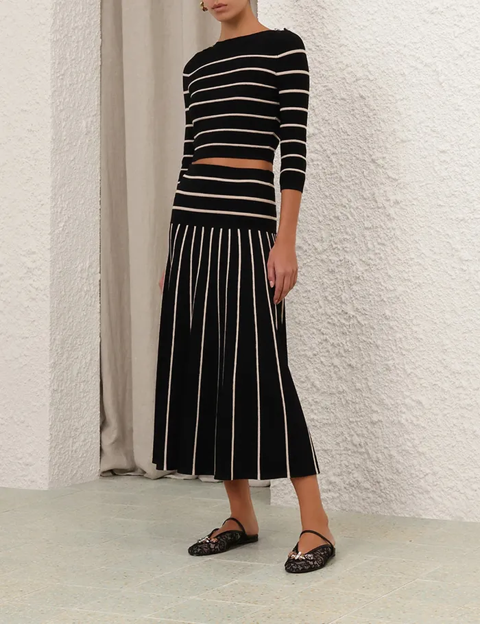 Women Zimmermann Skirts Crush Stripe Midi Skirt Blackcream