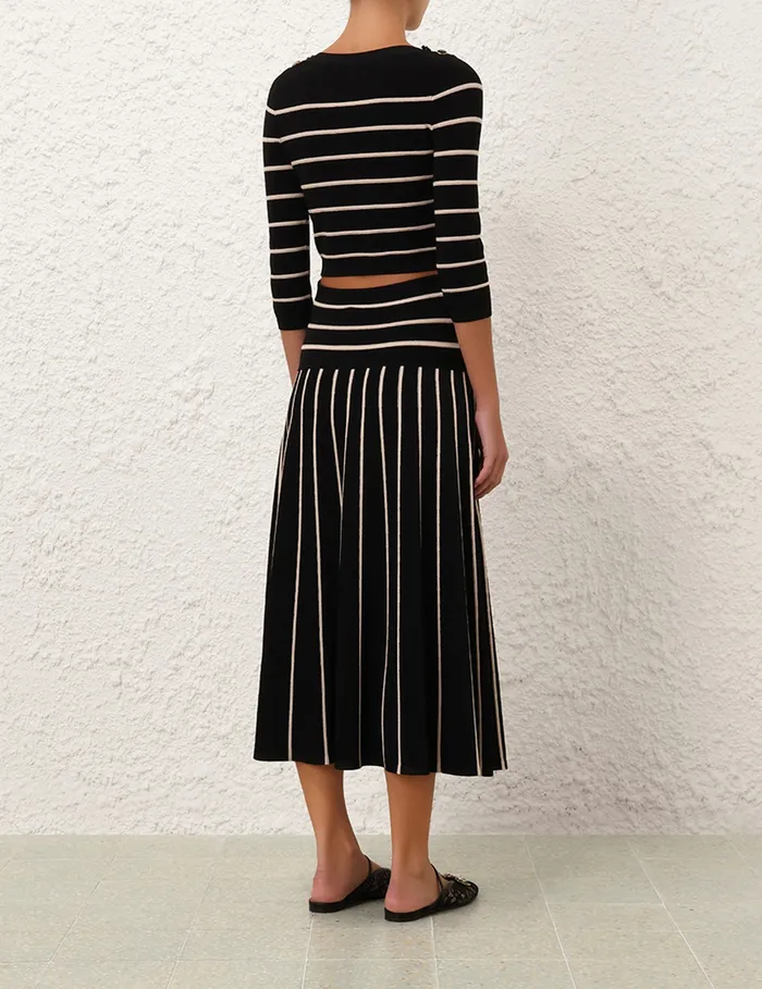 Women Zimmermann Skirts Crush Stripe Midi Skirt Blackcream