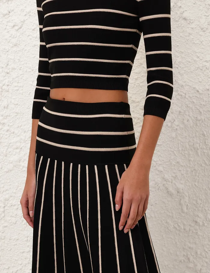 Women Zimmermann Skirts Crush Stripe Midi Skirt Blackcream