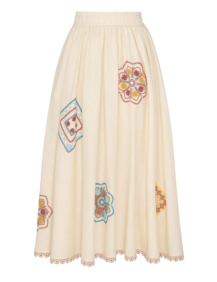 Women Zimmermann Skirts Ottie Doily Midi Skirt Cream Multi