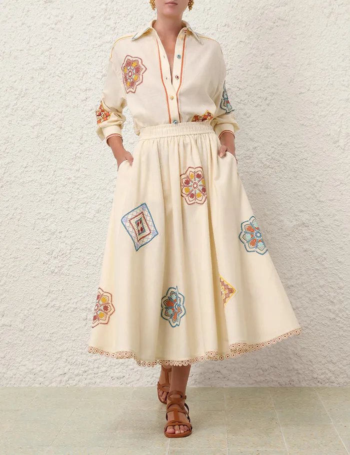 Women Zimmermann Skirts Ottie Doily Midi Skirt Cream Multi