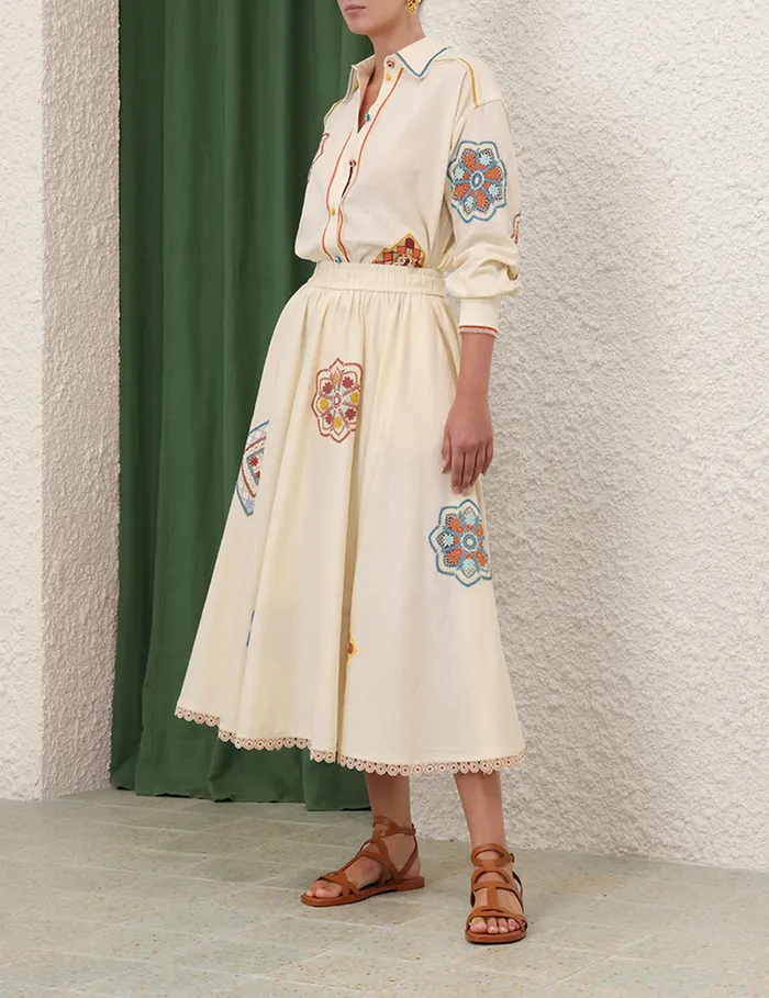 Women Zimmermann Skirts Ottie Doily Midi Skirt Cream Multi