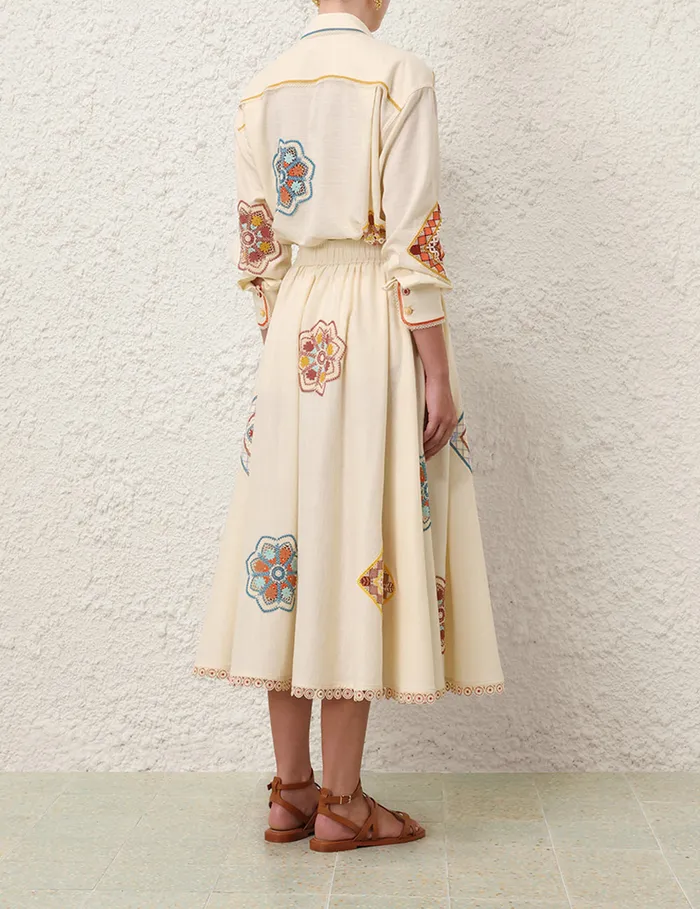 Women Zimmermann Skirts Ottie Doily Midi Skirt Cream Multi