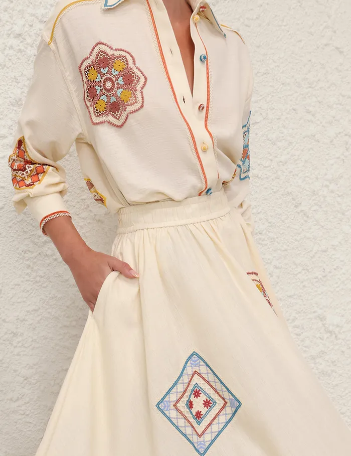 Women Zimmermann Skirts Ottie Doily Midi Skirt Cream Multi
