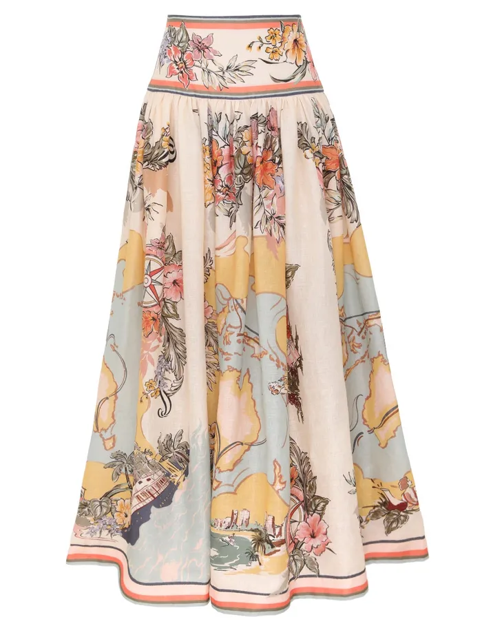 Women Zimmermann Skirts Tallow Midi Skirt Nautical Map