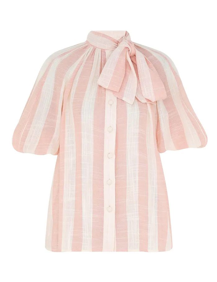 Women Zimmermann Tops Acacia Blouson Shirt Pinkcream Stripe