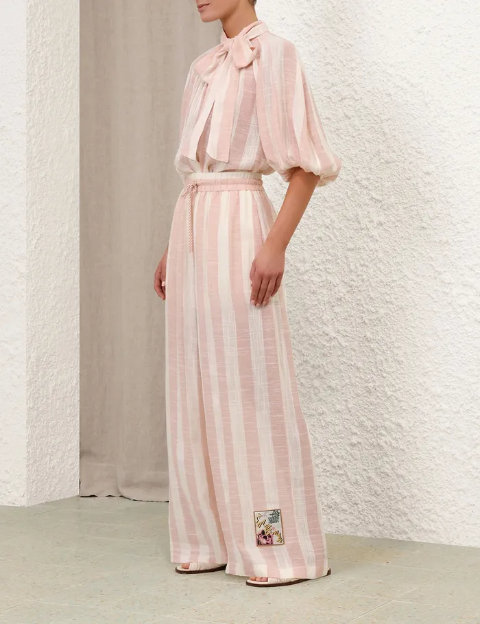 Women Zimmermann Tops Acacia Blouson Shirt Pinkcream Stripe