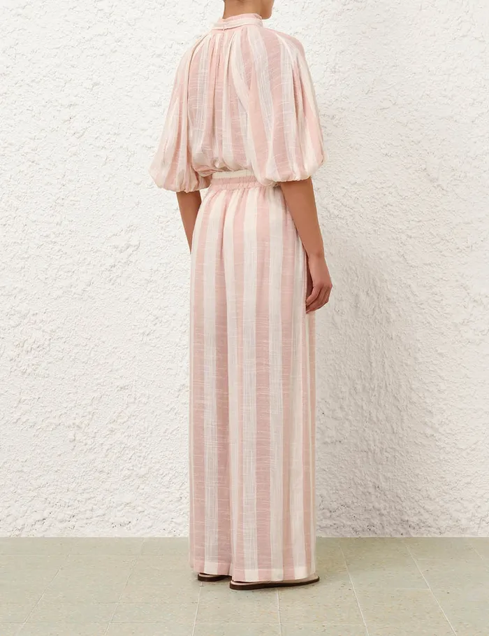 Women Zimmermann Tops Acacia Blouson Shirt Pinkcream Stripe