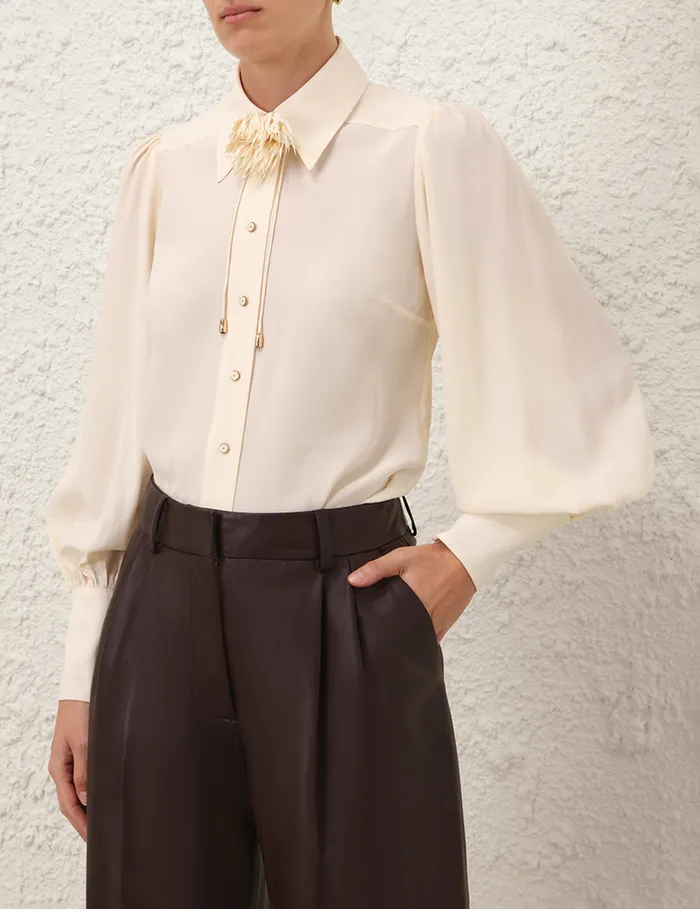Women Zimmermann Tops Blouson Shirt Cream