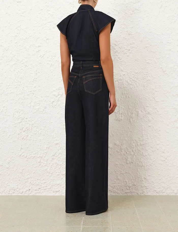 Women Zimmermann Tops Crush Flutter Sleeve Shirt Night Sky